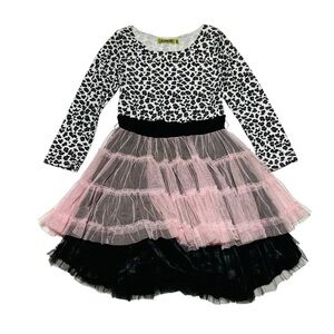 Little Mass Black and Pink Leopard Print Tutu Dress